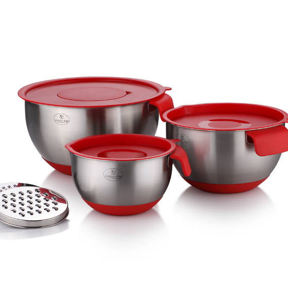 Culinary Edge 18/10 Stainless Steel Mixing Bowl Set Red