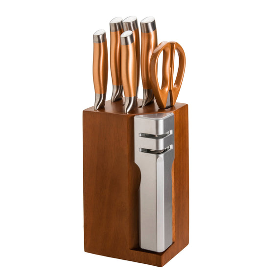 7 piece Stainless Steel Cutlery Set With detachable knife sharpener - Copper